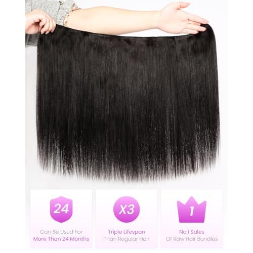 Arabella 15A Raw Straight Bundles Human Hair Natural Black Hair Bundles 100% Raw Vietnamese Human Hair,Three Times the Lifespan 20 Inch