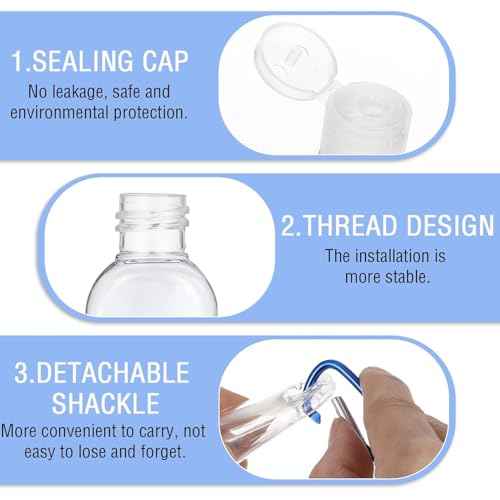 5 Pcs Refillable Travel Bottles Hand Sanitizer Travel Size Holder with Keychain Portable Empty Plastic Bottles Leakproof Squeeze Containers with Clip for Home Office Outdoor