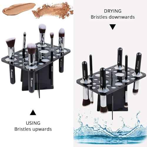 BEAKEY Make up Brush Drying Rack, Collapsible Makeup Brush Holder 28 Holes Makeup Brush Dryer Stand - Black