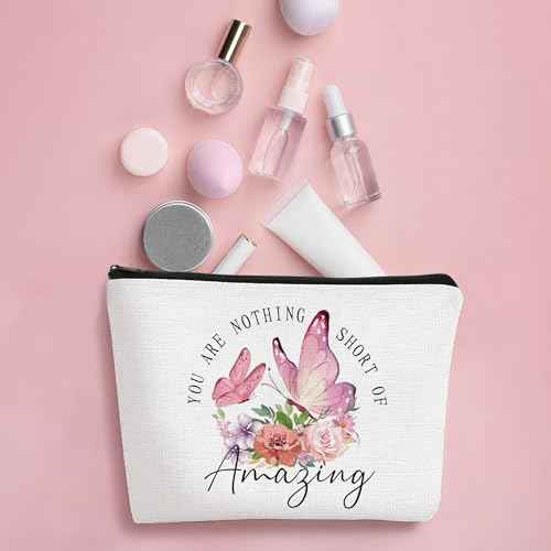 SEAOYOAZO Flower butterfly Gifts for Women Inspirational Gifts for Women Makeup Bag Travel Cosmetic Toiletry Bag for Girls £¨You Are Nothing Short of Amazing£©