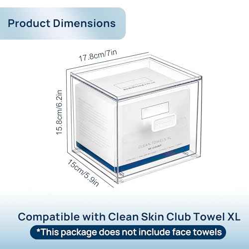 Vtopmart Disposable Facial Towels Holder,Clear Storage Drawer Compatible with Clean Skin Club Towel XL,Acrylic Box Hold 50 Count,Stylish and Functional Bathroom Accessory for Coutertop Organization