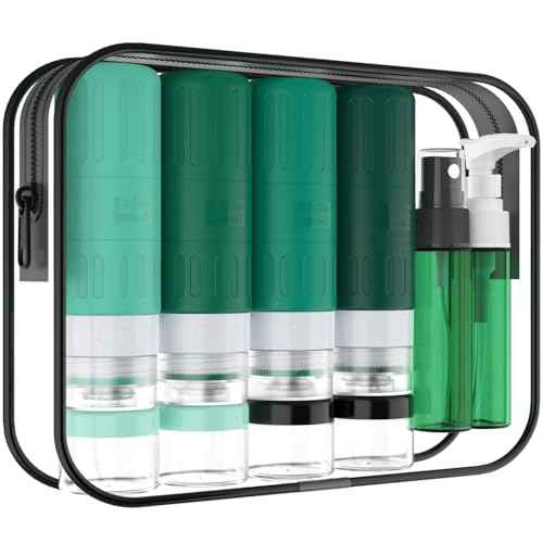GLAMFIELDS Travel Bottles for Toiletries,TSA Approved 3.3oz Size LeakProof Silicone Toiletry Containers for Shampoo, Conditioner,Easy to Squeeze£¬Portable Travel Essentials for Lotion(18 Pack) Green
