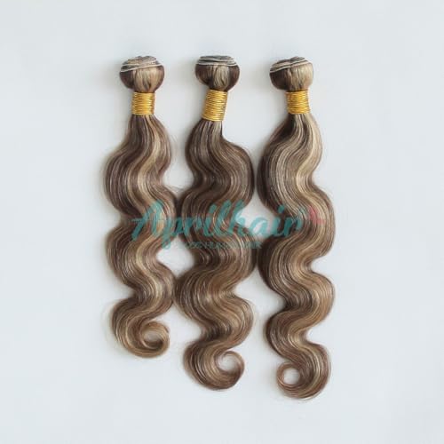 8A Machine Double Weft Raw Brazilian Virgin Human Hair Extensions Highlight P4/27 Brown Honey Blonde Body Wave 3 Bundles 10" 12" 14"