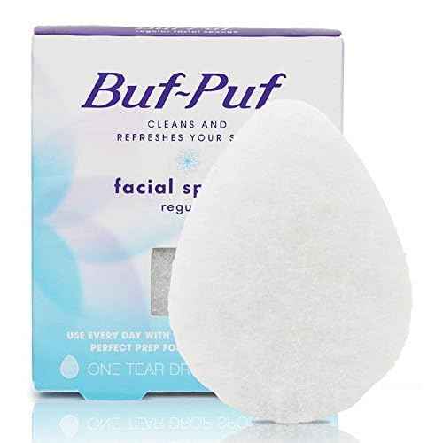 Buf-Puf Regular Facial Sponge, Dermatologist Developed, Removes Deep Down Dirt & Makeup that Causes Breakouts and Blackheads, Reusable, Exfoliating, White, 1 Count