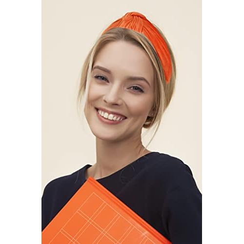 Fall Headbands for Women Girls Trendy Warm Stylish Orange Velvet Womens Knotted Headband for Women's Hair, Wearable All Day Head band Top Knot Fashion Designer