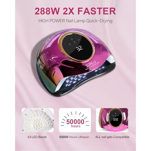 Professional UV Light for Gel Nails - 63 LED Beads with Auto Sensor & 4 Timer Settings, High-Power LED/UV Lamp for Fast Curing, Salon & Home Gel Polish Dryer