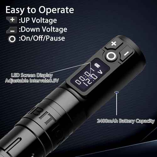 Ambition Storm Wand Tattoo Machine with Extra 2400mAh Battery Power - Rotary Tattoo Gun Cartridge Pen with Coreless Motor Digital LED Display for Professional and Beginners Tattoo Artists
