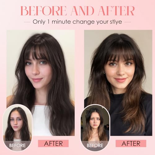 S-noilite Hair Toppers for Women with Bangs Real Human Hair 360¡Æ 3D Cover Clip in Bangs 2X6 Coverage Clip in Hairpiece for Women with Thinning Hairline 10Inch(Gloden Brown/Bleach Blonde)
