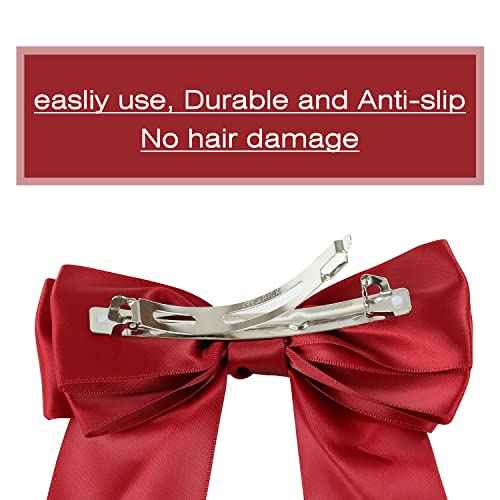 Lawie 8 Pack Bowknot Hair Accessories - 6 Inch Long Satin Barrettes, Big Bows for Girls and Women, Pink Red Blue Green Black Christmas Colors