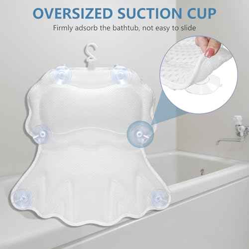 SetSail Bath Pillow, Relaxing Bath Pillows for Tub Neck and Back Support Soft 4D Breathable Air Mesh Ergonomic Bathtub Pillow with 6 Strong Suction Cups and Hook Luxury Bathroom Accessories,White