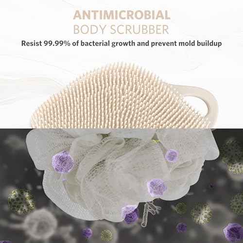 Sndyi Silicone Body Scrubber, Gentle Exfoliating Body Scrubber for Sensitive Skin, Leaf Shaped Shower Scrubber for Body with Lathering Bristles, Silicone Loofah Body Brush for Showering, Oatmeal