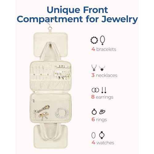 BAGSMART Travel Toiletry Bag with Jewelry Organizer, Hanging Travel Bag for Toiletries, Puffy Makeup Cosmetic Bag Organizer, Carry-on Travel Accessories Essentials, Beige-M