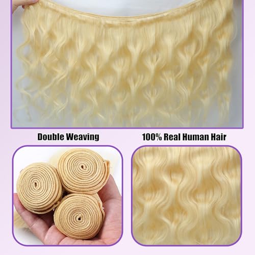 12A Grade Body Wave Blonde Bundles Human Hair 613 Bundles Human Hair 100% Unprocessed Brazilian Virgin Raw Hair Quick Weave 3 Bundle Deals Hair Extensions 12 14 16 Inch
