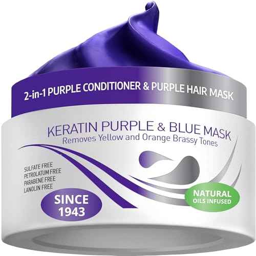 VITAMINS hair cosmetics Keratin Purple Hair Mask - Blue Hair Mask Deep Conditioner Treatment - Blonde Toner to Neutralize Brassiness in Brassy Blonde, Silver, White, Gray & Brown Locks