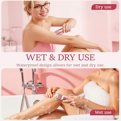 2 in 1 Bikini Trimmer for Women: Electric Razor & Shaver [IPX7 Waterproof] with Dual Heads for Body Pubic Hair - Rechargeable Lady Facial Trimmer for Underarm Leg Arm Face