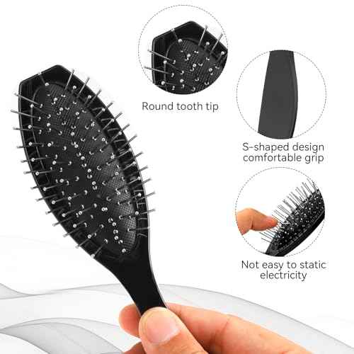 2 Pack Stainless Steel Wig Wire Brush, Portable Professional Wig Brushes Synthetic Hair Brush for Women and Men, Metal Wig Combs for Hair Extensions, Wigs Detangling, Barber, Beginner£¨Black, Rose Red£©