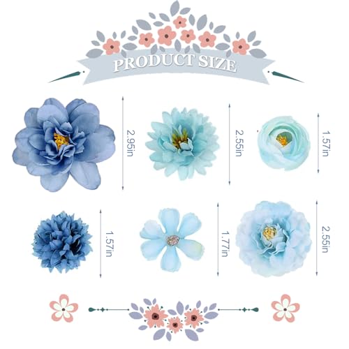Hair Clip Decorations, 12Pcs Silk Flower Hair Clips, Misty Blue, for Women's Hair Decorative, Beach Party, Wedding, Daily Use
