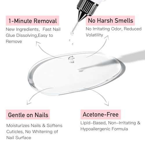 Curvlife 10g Semi-Solid Glue and 20ml Pinpoint Glue Remover Kit - Gel for Press on Nails, Quick Dry No UV Lamp Needed with Gentle Non-Acetone Remover, Fake Nail Tips