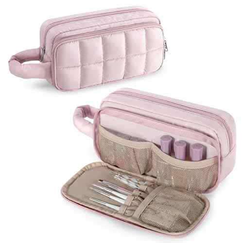 LUXJA Puffy Nail Polish Organizer Case Holds 12-18 Bottles (15ml/0.5 fl.oz), Lightweight Nail Polish Storage with Pockets for Manicure Kit (Bag Only), Pink