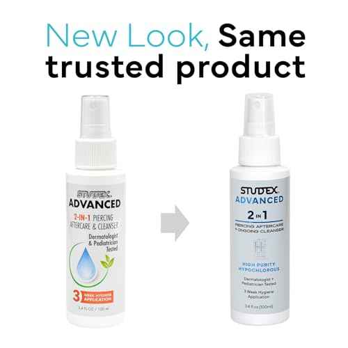 Studex Advanced 2-in-1 Piercing Aftercare & Cleanser ? Hypochlorous Spray for Body and Ear Piercing, Hypoallergenic Formula for Sensitive Skin (3.4oz)