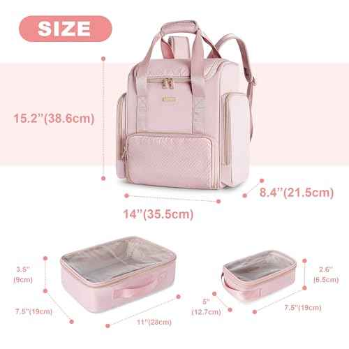 Tattoo Travel Case with 3 Cases, Tattoo Supplies Storage Organizer Backpack, Tattoo Stencil Printer Carrying Bag, Pink