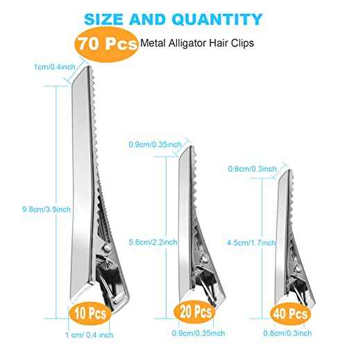 70 Pcs Alligator Hair Clips, 3 Sizes Oversized Metal Silver Hair Bow Clips Single Prong Hairdressing Salon Hair Grip DIY Accessories Hairpins for Women Bows Making Crafts (3.9-2.2-1.8 inch)