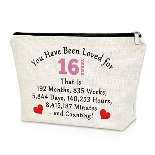 Sazuwu 16th Birthday Gifts for Girls from Mom Makeup Bag Birthday Gifts for 16 Year Old Girls Cosmetic Bag Sweet 16 Gifts for Girls Born 2008 Gifts for Granddaughter Turning 16 Travel Pouch