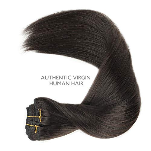WENNALIFE Clip in Hair Extensions Real Human Hair, 18 Inch 120g 7pcs Human Hair Extensions Clip Ins, Dark Brown Coloured Remy Hair
