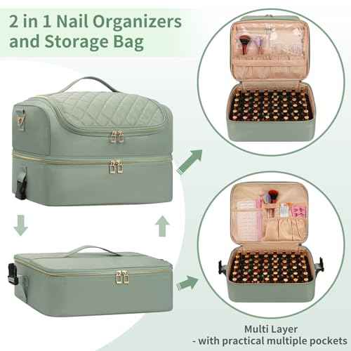 Extra Large Nail Polish Organizer Holds 117 Bottles - Three Layer Nail Organizers And Storage Bag, Portable Nail Supplies Organizer Case, Nail Tech Kit Travel Carrying Box with Shoulder Strap