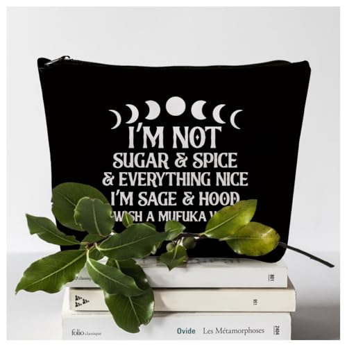 gfuhlre Moon Phase Witch Gifts Stuff Makeup Bag Travel Toiletry Bag Funny Witchcraft Bag Meditation Gifts for Witchcraft Women Birthday Halloween I'm Not Sugar Spice