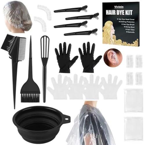 19PCS Hair Dye Kit, Hair Coloring Products with Hair Dye Brush, Collapsible Bowl, Clips, Ear Muffs, Disposable Gloves, Scarf, Shower Cap
