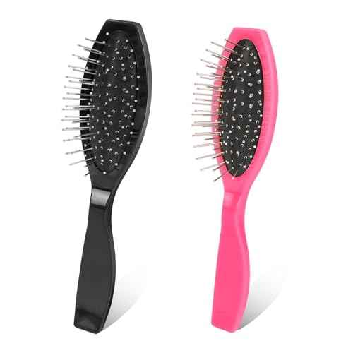 2 Pack Stainless Steel Wig Wire Brush, Portable Professional Wig Brushes Synthetic Hair Brush for Women and Men, Metal Wig Combs for Hair Extensions, Wigs Detangling, Barber, Beginner£¨Black, Rose Red£©