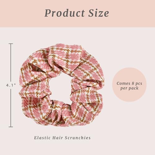 8-Piece Velvet Satin Scrunchies for Women Girls, Cute Hair Ties for Women's Long Thick Thin Hair No Damage, Pink Theme
