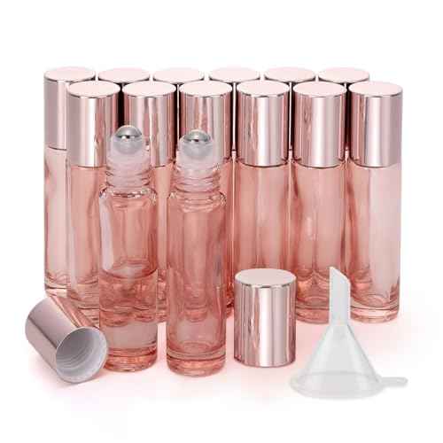 Kesell 14-Pack 10ml Glass Roller Bottles for Essential Oils - Travel- Refillable Perfume Bottles with Stainless Steel Roller Balls, Caps - Funnel for Aromatherapy, Perfumes
