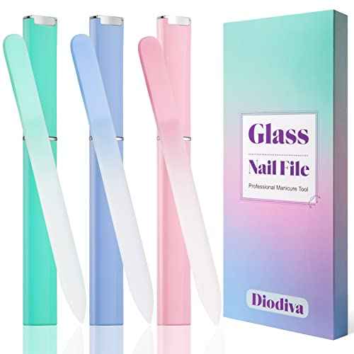 Glass Nail File 3 Pack for Natural Nails, Crystal Fingernail Files with Case Etched Nail Filer Professional Nail File Glass Lima de u?as, Unique Christmas Gifts Stocking Stuffers for Women Adults