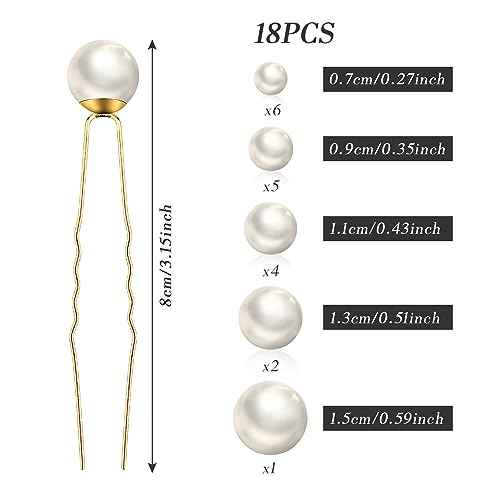 18 Pieces Wedding Pearl Hair Pins, U Pearl Shaped Hair Accessories for Brides Bridesmaids Women, Gold
