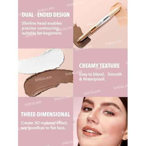 SHEGLAM Fine Line 2-In-1 Nose Contour & Highlight Pen Long Lasting Waterproof Cream Bronzer & Highlight Sticks-Umber