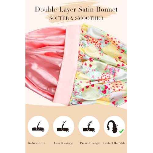 Double Layer Silk Bonnet with Tie Satin Lined Sleep Cap Hair Cover for Women's Curly Natural Hair