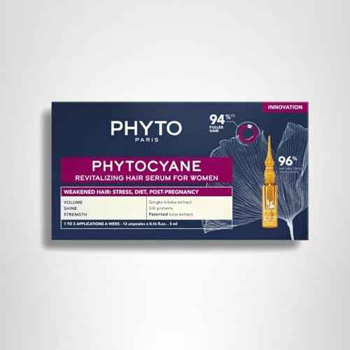 PHYTOCYANE Women Revitalizing Treatment for Reactional Hair Thinning, Stress, Fatigue, Diet, Pregnancy, Hair Thinning Postpartum | 12 Vials x 0.169 fl.oz. (1 month Supply)
