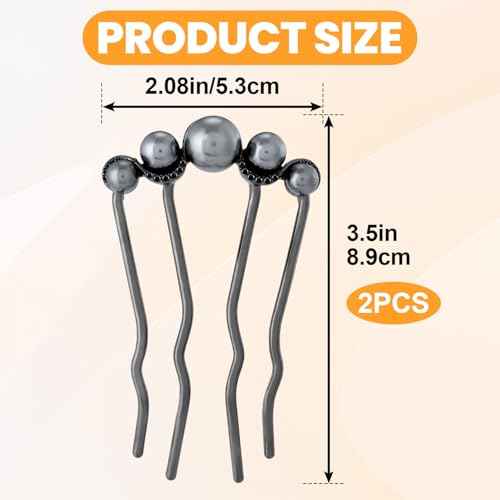 2 Pcs Pearl Hair Pins U Shaped, Elegant Vintage French Pearl Hair Comb, French Twist Hair Pin for Brides, Bridesmaid, Party, Daily, Holiday (Gun Black)
