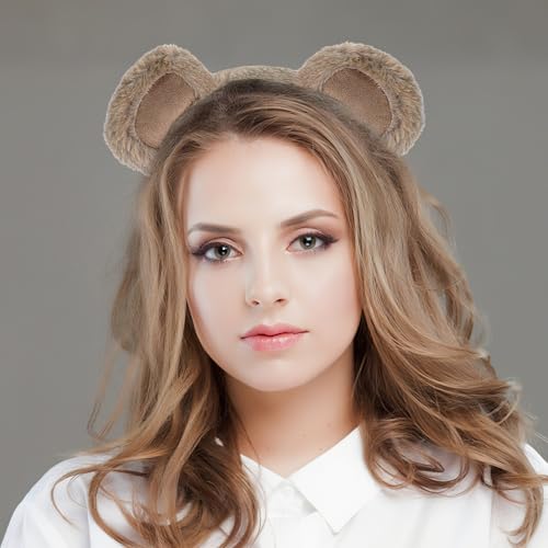 Brown Bear Ear Headband Halloween Cosplay Plush Short Fur Animal Ears Christmas Party Costume for Women (bear ear)