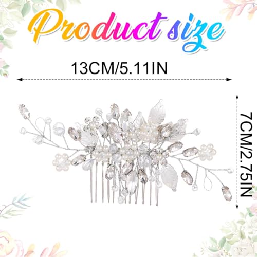 Gorais Leaf Bride Wedding Hair Comb Pearl Bridal Hair Piece Crystal Side Comb Hair Accessories for Women and Girls