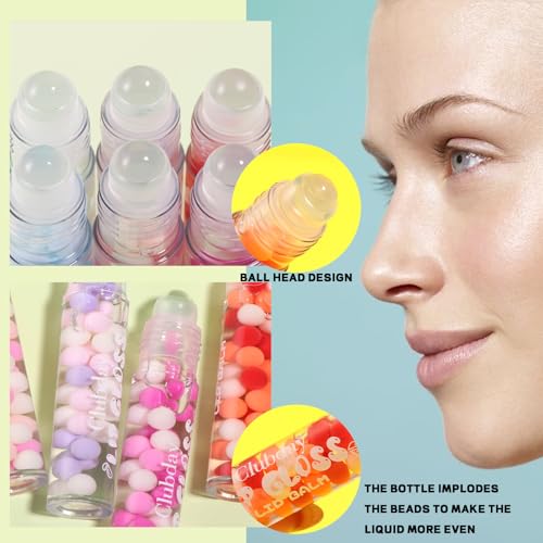6pcs Macaron Rolling Ball Lip Gloss,Transparent Moisturizing Lip Oil,Lip Gloss for Dry and Chapped Lips,Glossy Lip Make-up for All Age
