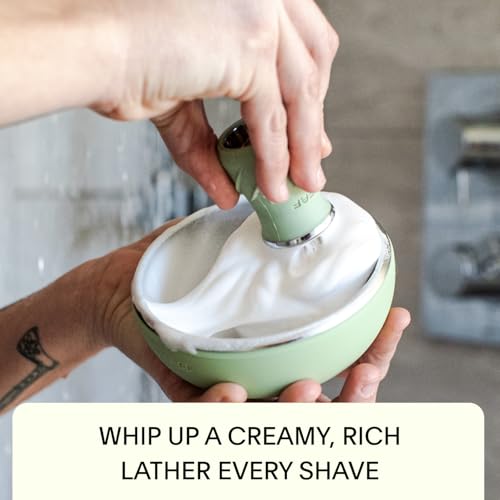 Leaf Shave | Leaf Bowl and Brush Set, Stainless Steel and Silicone Grooming Bowl with Lather Brush, Compatible with Shave Soap Bars and Refills - Black