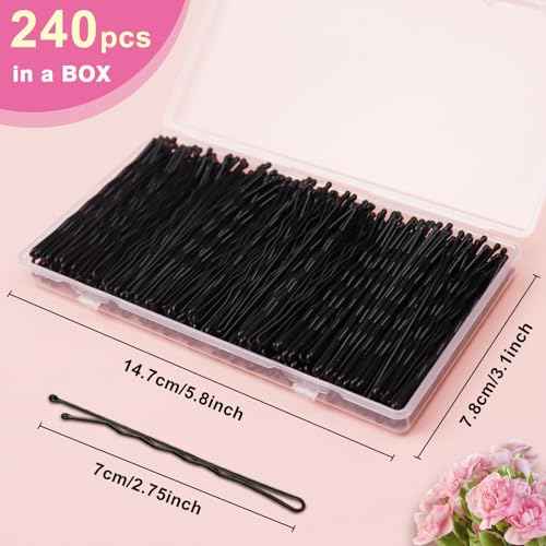 240PCS Large Bobby Pins Black Jumbo Bobby pins Black Long Hair Pins Clips for Women Girls with Box for Women Girls, 2.76 Inch/7cm
