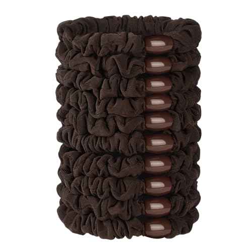 JessLab Scrunchy Hair Ties, 10 Pcs Silk Satin Hair Ties Ponytail Holders Gentle Elastic No Damage Scrunchies Hair Bands Stretchy Hair Accessories for Girls Women Ladies, Brown