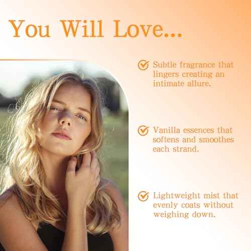 Hair Perfume for Women, Long Lasting Pheromone Perfume Spray Deodorizer Refresher, Fresh Warm Sweet Vanilla Fragrance, Nourishing and Hydrating Portable Daily Hair & Body Mist 50 mL
