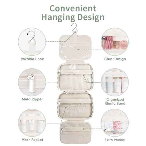 Narwey Hanging Toiletry Bag for Women Travel Checkered Makeup Bag Organizer Toiletries Bag for Travel Size Essentials Accessories Cosmetics (Mint Green Checkerboard (Medium))