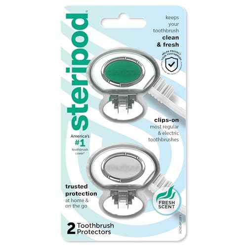 Steripod Clip-on Toothbrush Protector, Green/Silver, 2 Count