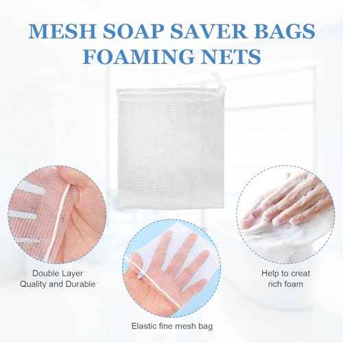 40 PCS Soap Saver Bag, Exfoliating Mesh Soap Saver Pouch Bags, Bubble Mesh Net Bags with Drawstring, Easy to Store, for Shower, Face Cleansing, White
